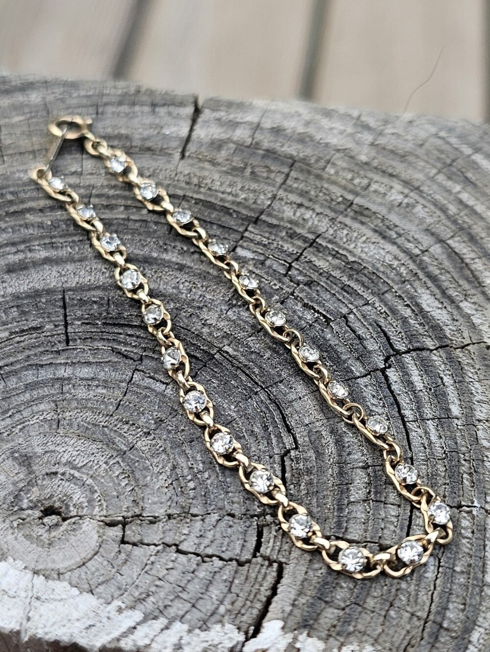 Vintage Krementz Clear Rhinestone Gold Plated Tennis Bracelet Dainty